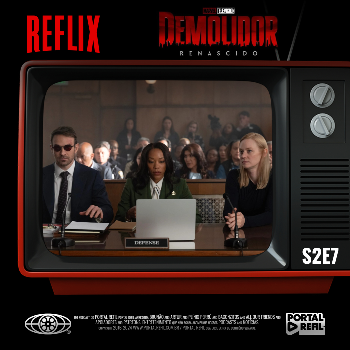 Arte de divulgação do podcast Reflix 171 sobre o episódio 7 de Demolidor Renascido, destacando Matt Murdock em clima tenso e sombrio no penúltimo capítulo da temporada.