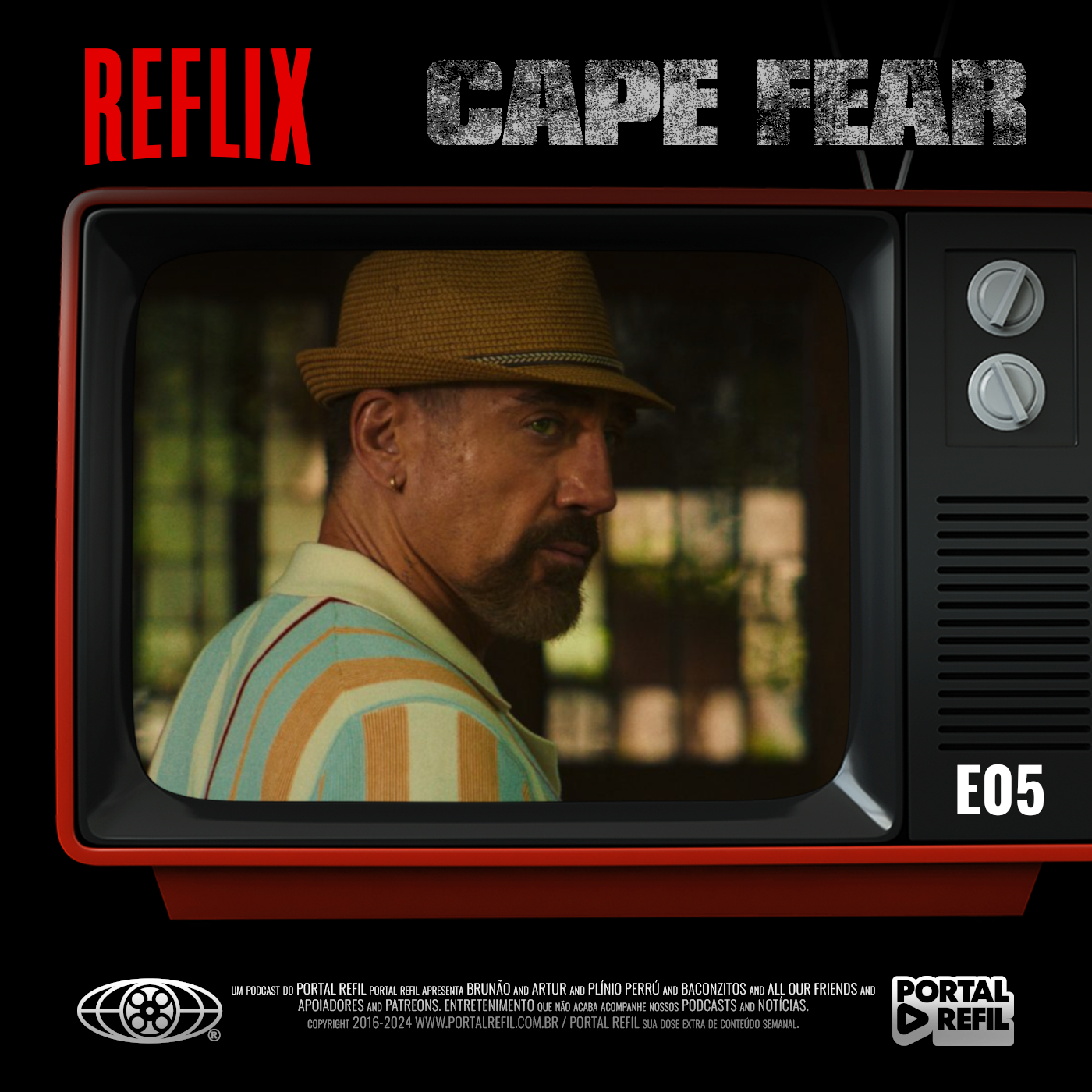 Arte do REflix 177 destacando a análise do episódio 5 de Cabo do Medo, série de suspense da Apple TV+ estrelada por Javier Bardem, Amy Adams e Patrick Wilson.